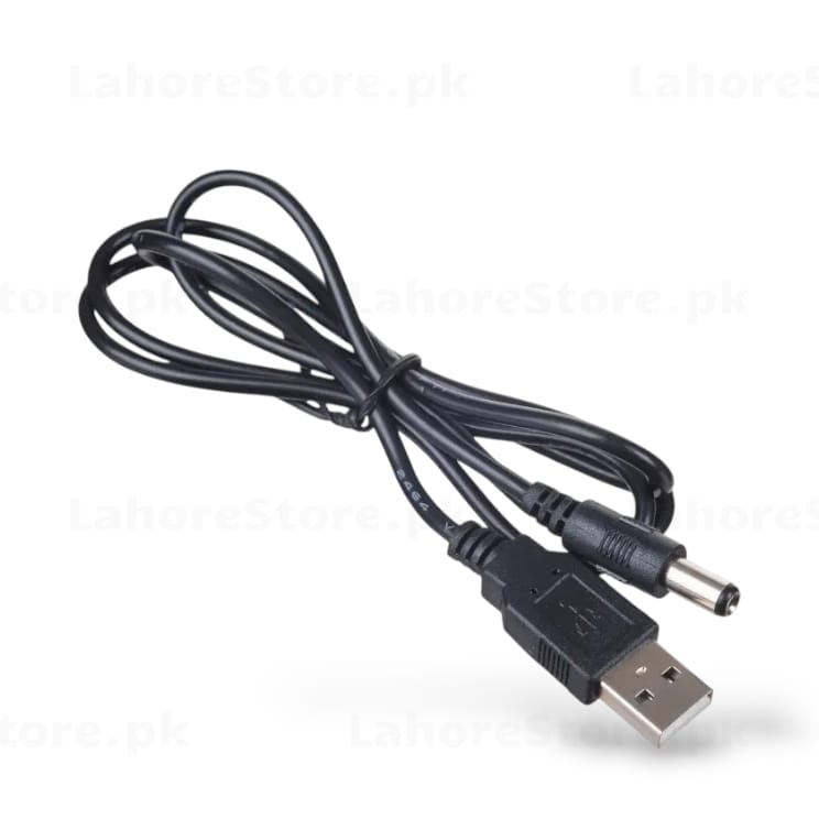 USB to DC 5.5mm Barrel Jack Power Cable 1 Meter Black