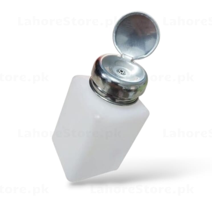 IPA Flux Remover Pump Dispenser Bottle 200ml - white HDPE with stainless steel flip cap open