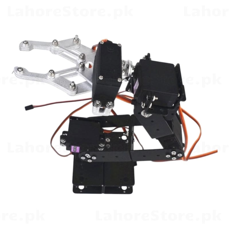 6-DOF robotic arm kit extended position showing full range of motion and gripper