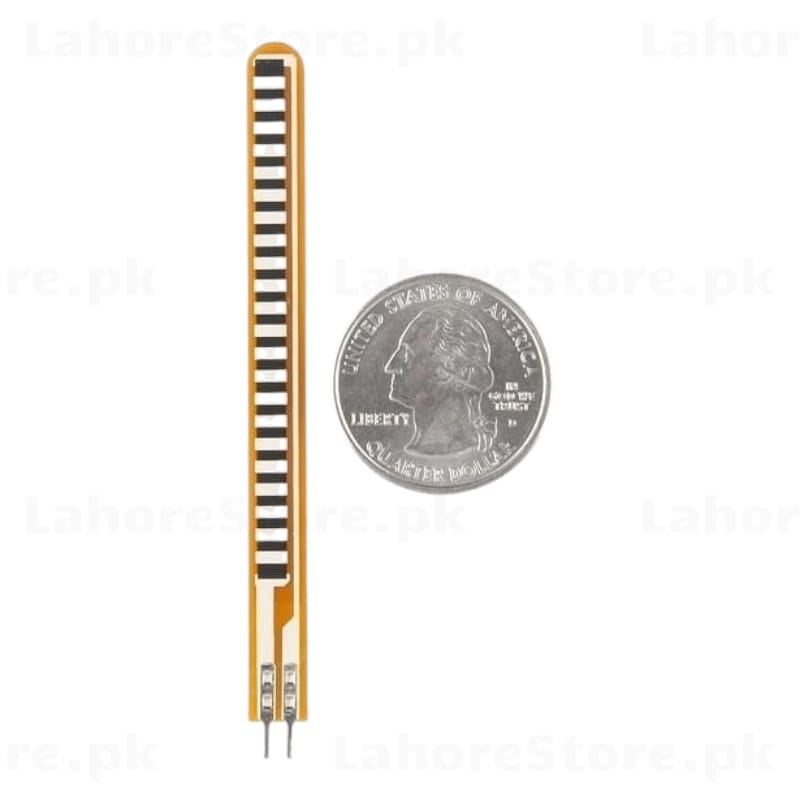 Single Spectra Symbol flex sensor next to a quarter coin for size reference