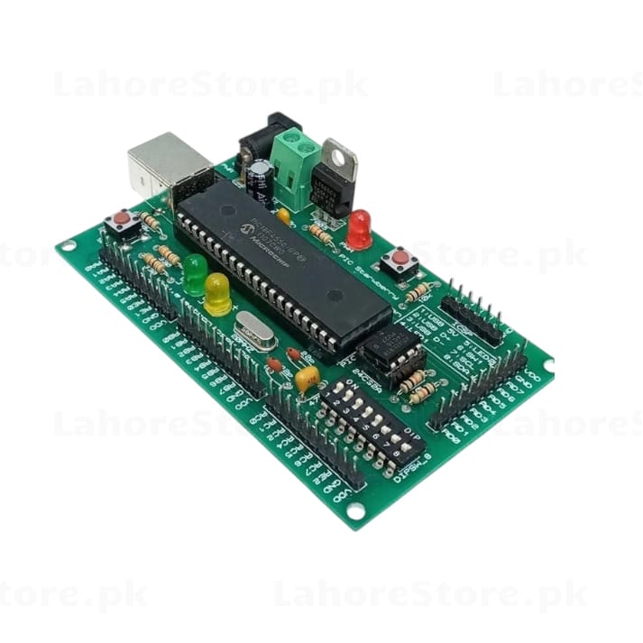 PIC Microcontroller Development Board DIP40 with USB LEDs DIP switch and screw terminals