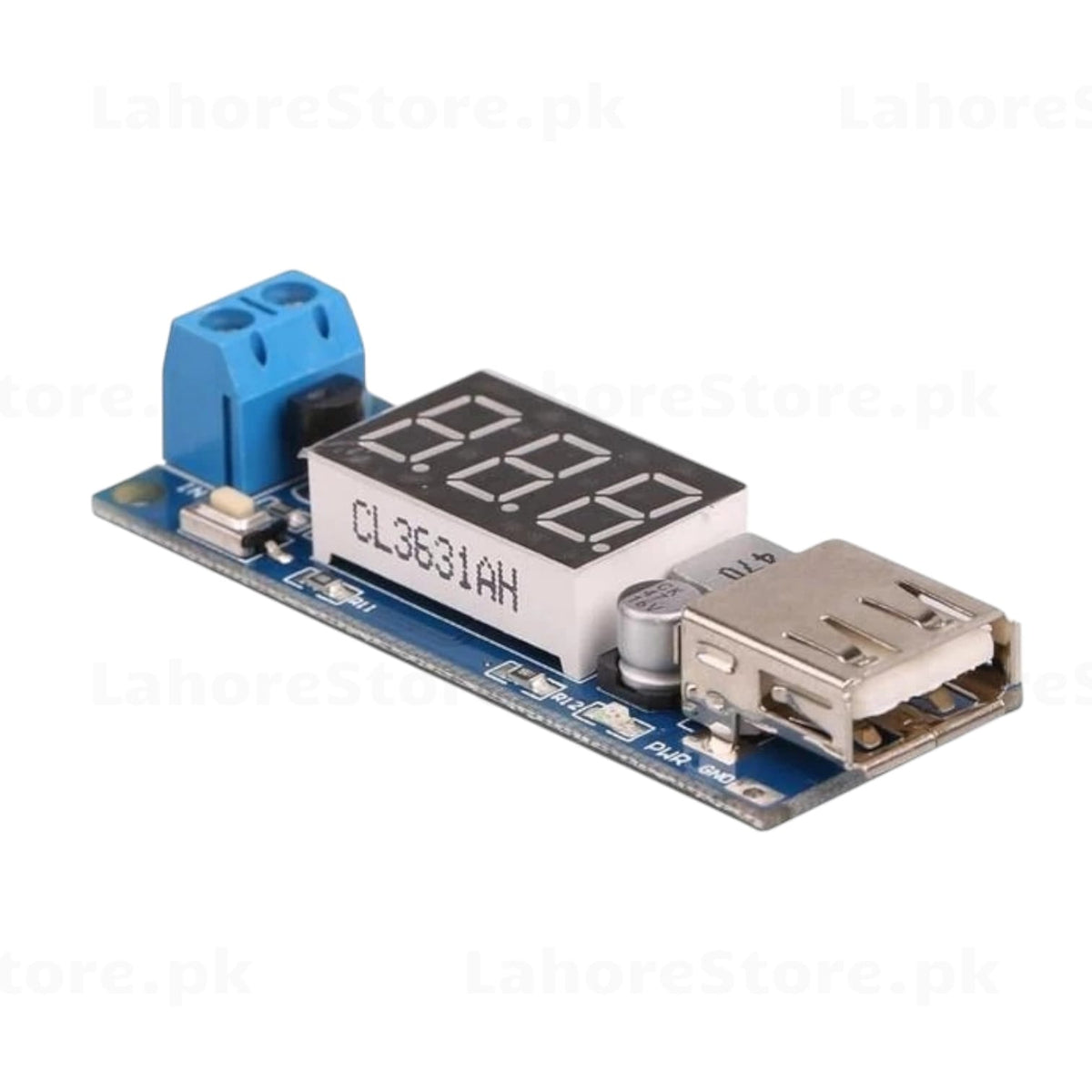 CL3631AH DC-DC Step-Down Buck Converter with USB Type-A output and 3-digit red LED voltmeter display