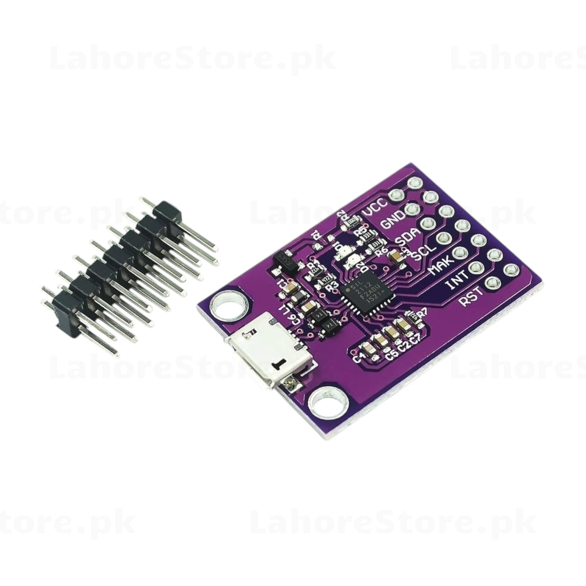 ATtiny85 Micro USB Development Board purple PCB with I2C breakout pins and unsoldered header pins
