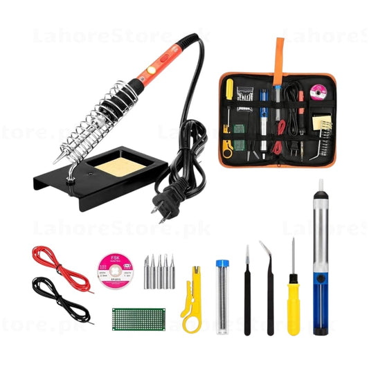 60W Adjustable Soldering Iron Kit complete set with stand solder tips tweezers desoldering pump breadboard and carry case