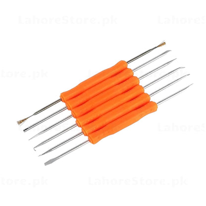 JAKEMY JM-Z11 6-piece double-ended PCB soldering aid pick and hook tool set with orange handles
