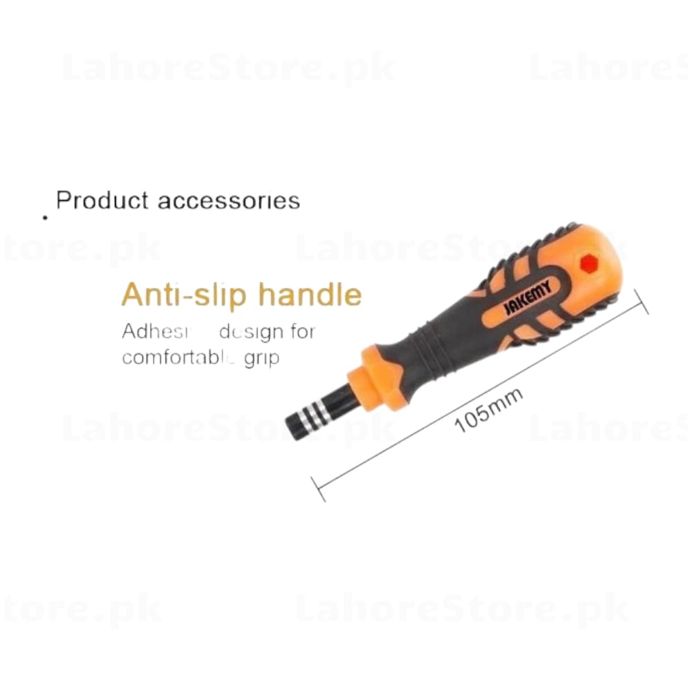 JAKEMY JM-8159 anti-slip handle 105mm length detail showing orange black grip texture and red dot