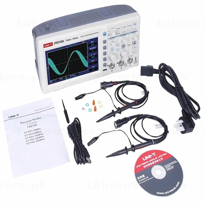 UNI-T UTD2102E 100MHz digital storage oscilloscope angled view