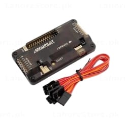 APM 2.8 ArduPilot flight controller angled side view showing black enclosure profile and port layout