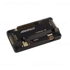 APM 2.8 ArduCopter flight controller board top view showing USB port GPS header IMU and forward direction label