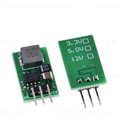 3-in-1 DC-DC Buck Converter Module front view showing inductor IC and 3-pin output header on green PCB