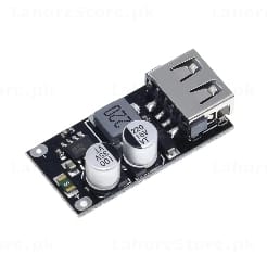 QC3.0 Fast Charge USB Buck Converter Module black PCB with USB-A output Micro USB input and filtering capacitors