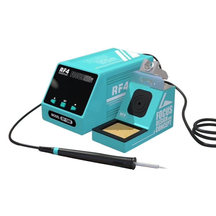 RF4 RF-ONE soldering station rear view showing active cooling fan grille power switch and AC power inlet