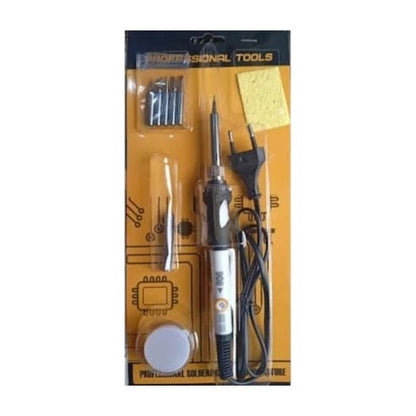 90B soldering iron with LED indicator 220V plug and 5 interchangeable tips on white background