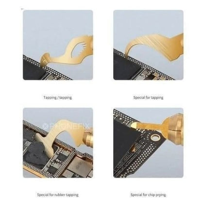 MECHANIC 004 adhesive cutter blade set retail box with red handle tool and 4 gold blade profiles