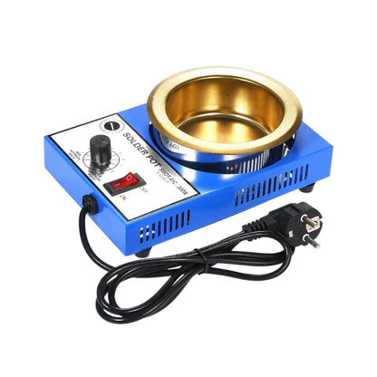 SWDT-41C solder pot front view with EU power plug showing full unit on white background