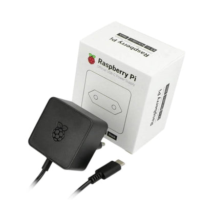 Official Raspberry Pi USB-C Power Supply black with Raspberry Pi logo and original retail packaging box