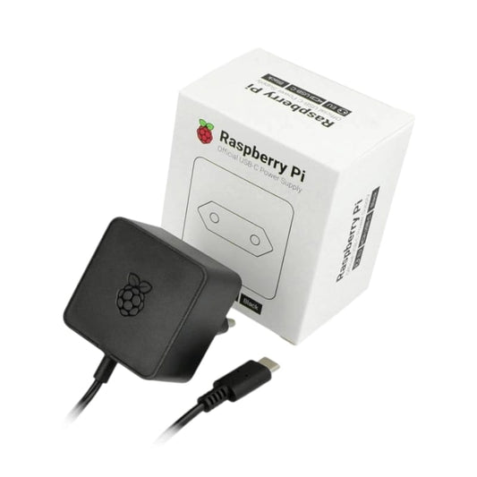 Official Raspberry Pi USB-C Power Supply black with Raspberry Pi logo and original retail packaging box